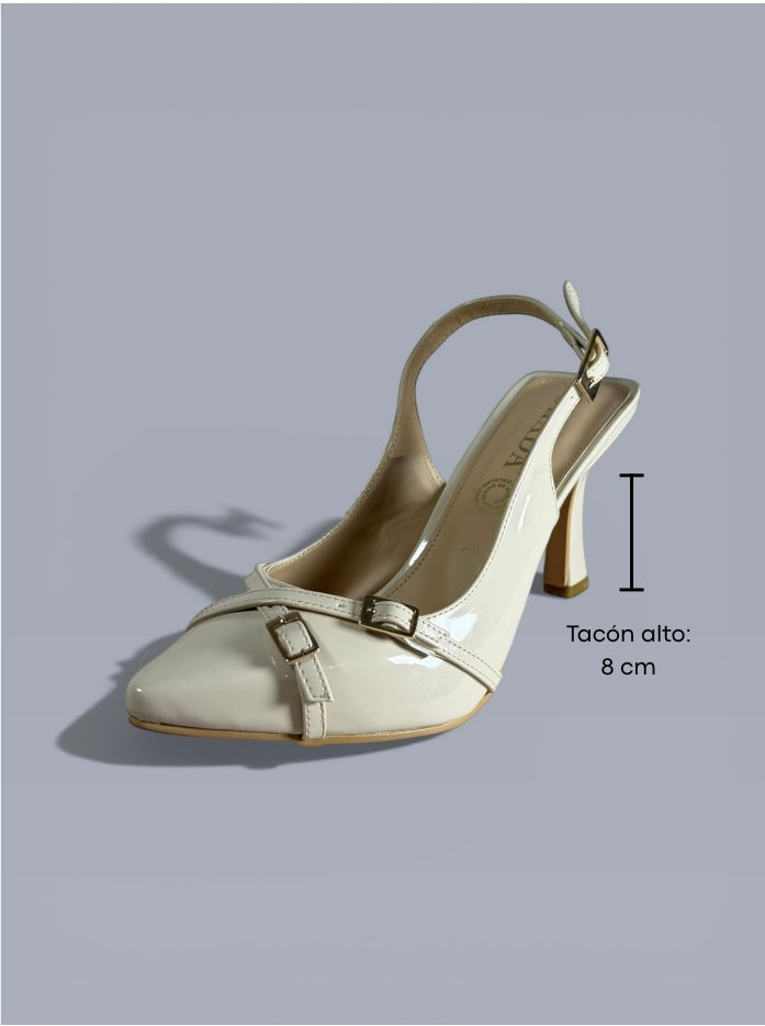 Zapato Tacon Moda  Mod.marietta Doble Hebilla Cruzado